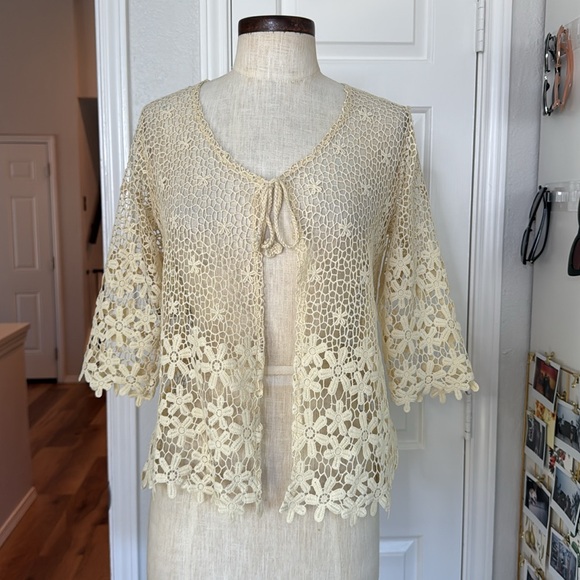 Y2k vintage tie front crochet cardigan - Picture 1 of 10